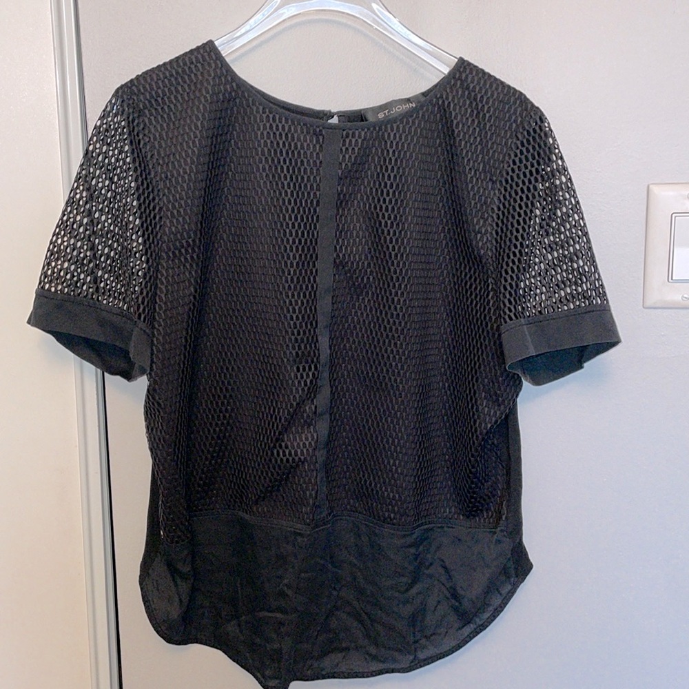 St John black mesh knit top size Medium